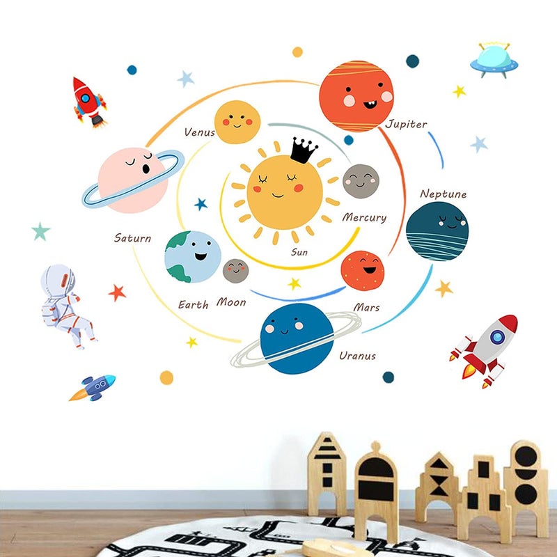 LOMILY Space Planet Wall Decals Wall Stickers Kids,Cute Educational Wall Stickers for Daycare,Nursery,Playroom,Babyroom,Classroom,School. - Image 1